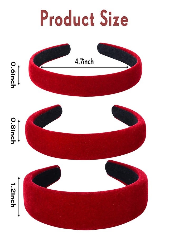 Etercycle Red Christmas Headband, 3 Different Width Thick Headbands for Women, Velvet Sponge Hairband Soft Vintage Hair Bands Padded Head Bands Hair Accessories Gifts - Image 2