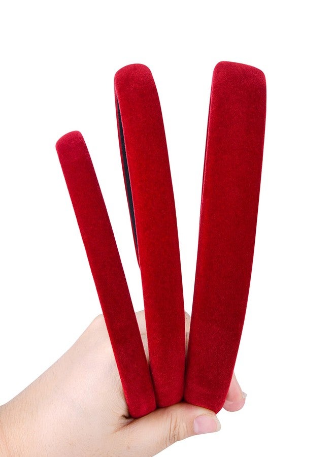 Etercycle Red Christmas Headband, 3 Different Width Thick Headbands for Women, Velvet Sponge Hairband Soft Vintage Hair Bands Padded Head Bands Hair Accessories Gifts - Image 1