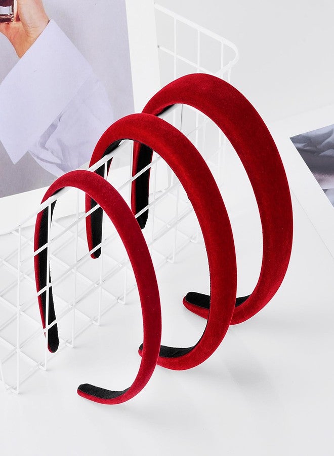 Etercycle Red Christmas Headband, 3 Different Width Thick Headbands for Women, Velvet Sponge Hairband Soft Vintage Hair Bands Padded Head Bands Hair Accessories Gifts - Image 3