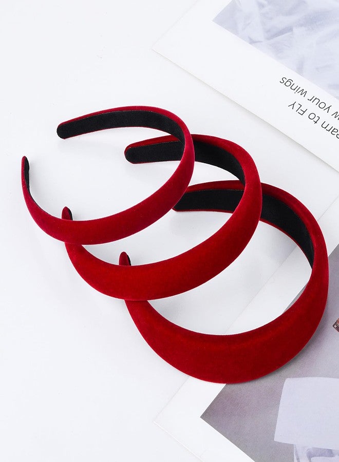 Etercycle Red Christmas Headband, 3 Different Width Thick Headbands for Women, Velvet Sponge Hairband Soft Vintage Hair Bands Padded Head Bands Hair Accessories Gifts - Image 4