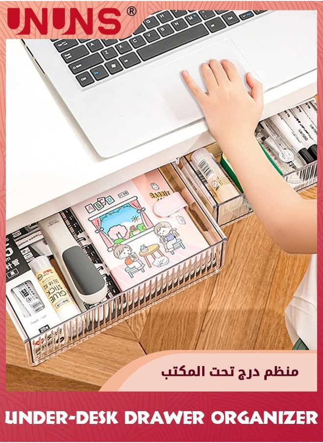 UNUNS 2 حزمة من درج تحت المكتب ينزلق للخارج، صغير ومتوسط، يمكن لصقه على درج المكتب تحت تخزين المكتب، منظم تحت المكتب مخفي تحت درج الطاولة لتنظيم المنزل والمكتب والمدرسة والتخزين  - Image 5