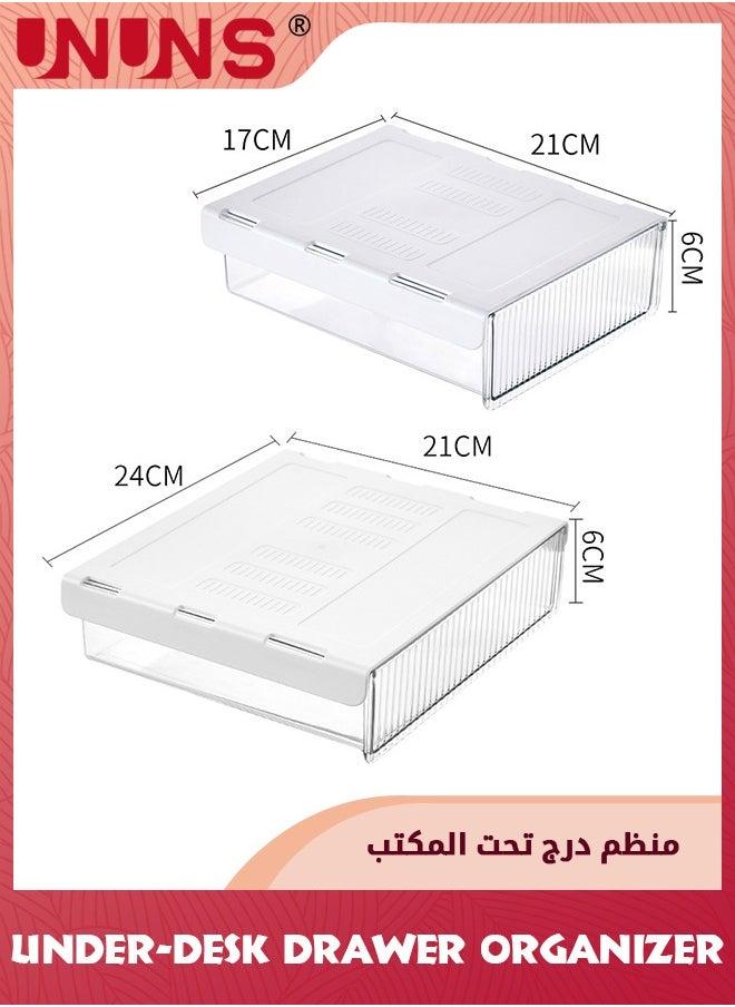 UNUNS - 2 Pack Under Desk Drawer Slide Out,Smal And Medium,Stick On Desk Drawer Under Desk Storage,Under Desk Organizer Hidden Under Table Drawer For Home Office School Organization And Storage - Image 1
