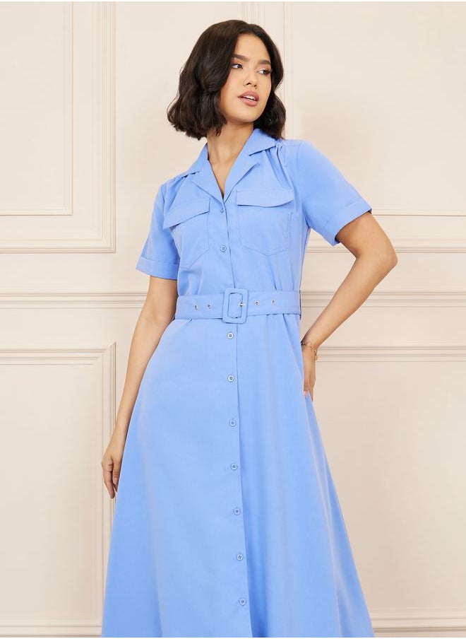 Styli - Flap Pocket Detail Belted Shirt Maxi Dress - Image 1