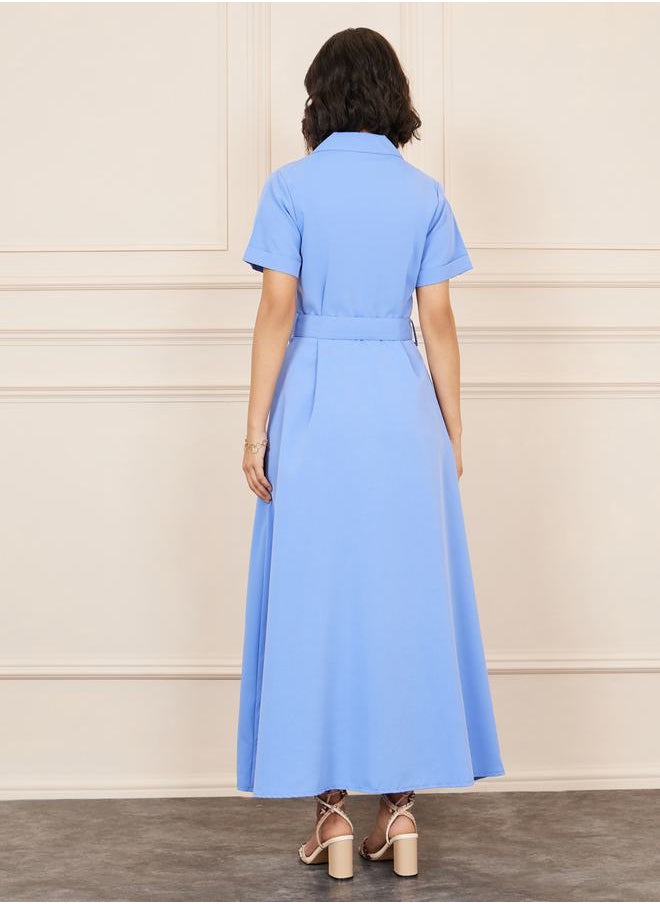 Styli - Flap Pocket Detail Belted Shirt Maxi Dress - Image 1