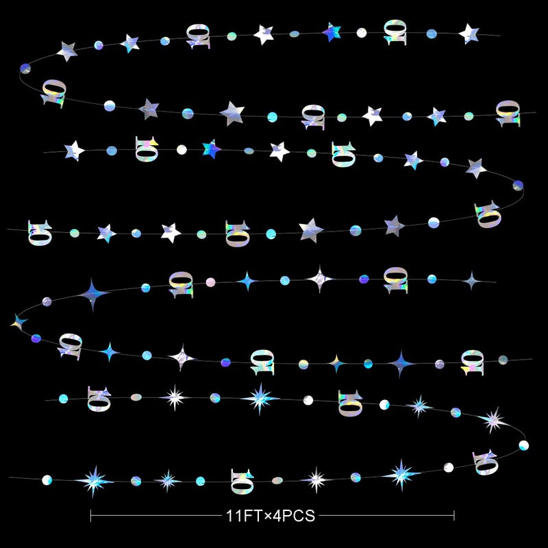 pinkblume Iridescent 10th Birthday Decorations Number 10 Circle Dot Twinkle Star Garland Metallic Hanging Streamer Bunting Banner Backdrop for Girls Boys Ten Year Old Birthday 10th Anniversary Party Supplies - Image 2