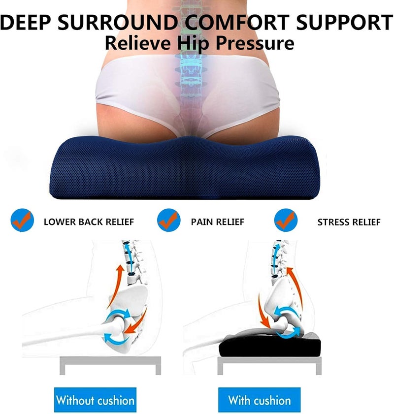 YOUFI Extra Thick Large Seat Cushion -19 X 17.5 X 4 Inch Gel Memory Foam Cushion with Carry Handle Non Slip Bottom - Pain Relief Coccyx Cushion for Wheelchair Office Chair (Blue (1PACK)) - Image 5