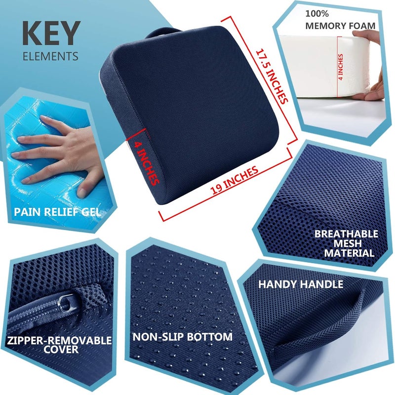 YOUFI Extra Thick Large Seat Cushion -19 X 17.5 X 4 Inch Gel Memory Foam Cushion with Carry Handle Non Slip Bottom - Pain Relief Coccyx Cushion for Wheelchair Office Chair (Blue (1PACK)) - Image 3
