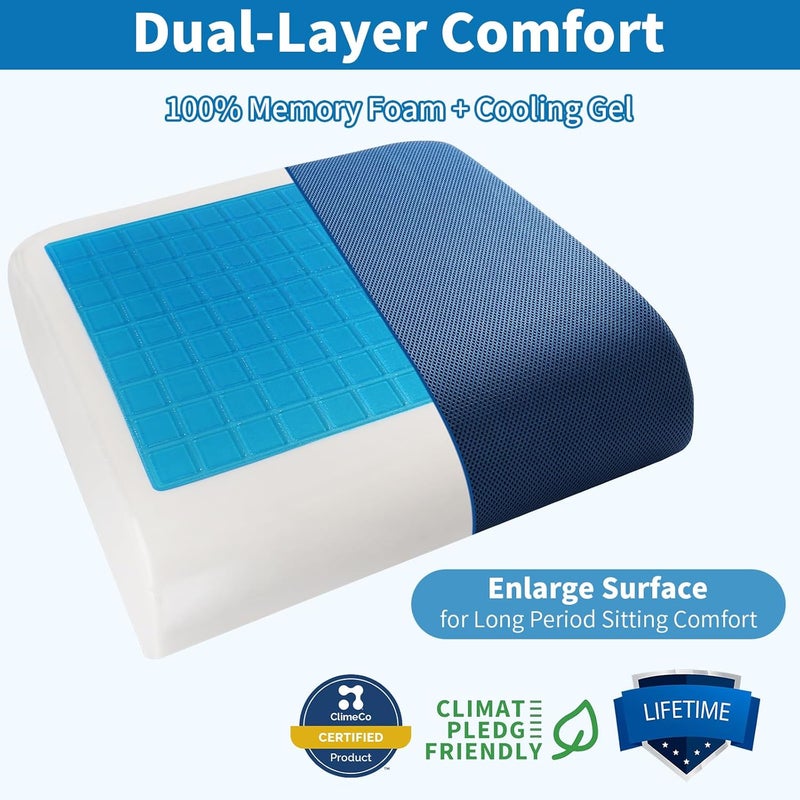 YOUFI Extra Thick Large Seat Cushion -19 X 17.5 X 4 Inch Gel Memory Foam Cushion with Carry Handle Non Slip Bottom - Pain Relief Coccyx Cushion for Wheelchair Office Chair (Blue (1PACK)) - Image 2