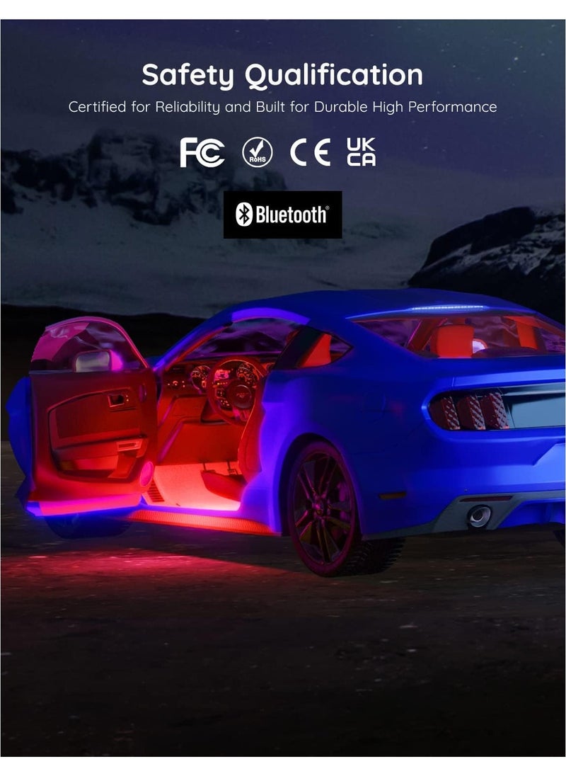 Smart Car LED Interior Lights - RGB Ambient Lighting with App Control, DIY & Music Sync Modes, 2-Line Design, Car Charger Included, DC 12V