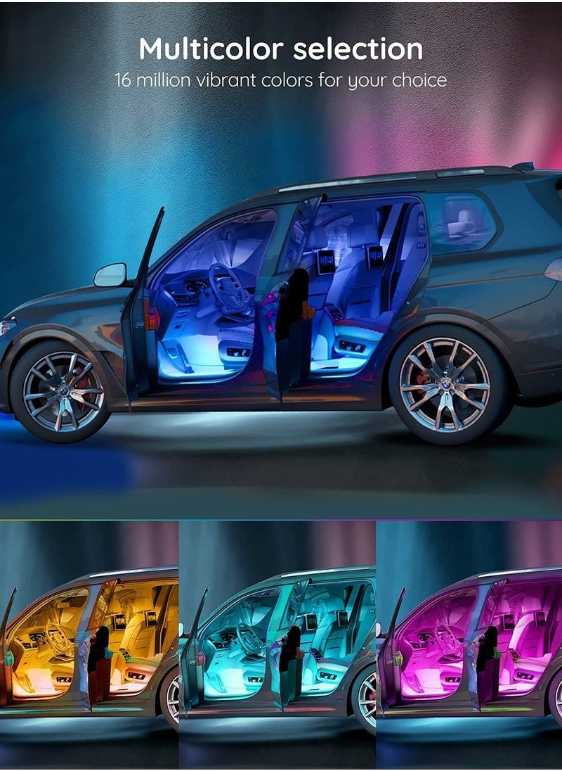 Smart Car LED Interior Lights - RGB Ambient Lighting with App Control, DIY & Music Sync Modes, 2-Line Design, Car Charger Included, DC 12V