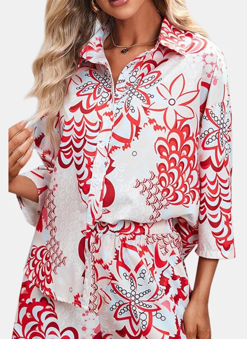 يونيكي White Printed Short With Shirt