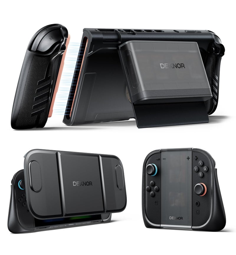 Dexnor for Nintendo Switch 2 Case 2025 Dockable Cover with Transformable Grip Detachable Magnetic Card Holder 5 Games 2 SD Card Storage Adjustable Kickstand Front Cover Ergonomic Design - Image 2