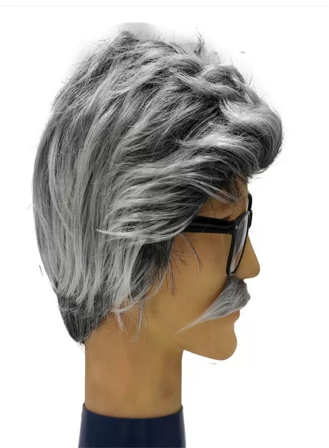 3 PCS Old Man Costume Accessories Grandfather Fancy Dress Kit Grandpa Costume Set Including Old Man Wig Gray Beard Glasses  for Festival Cosplay - Image 2
