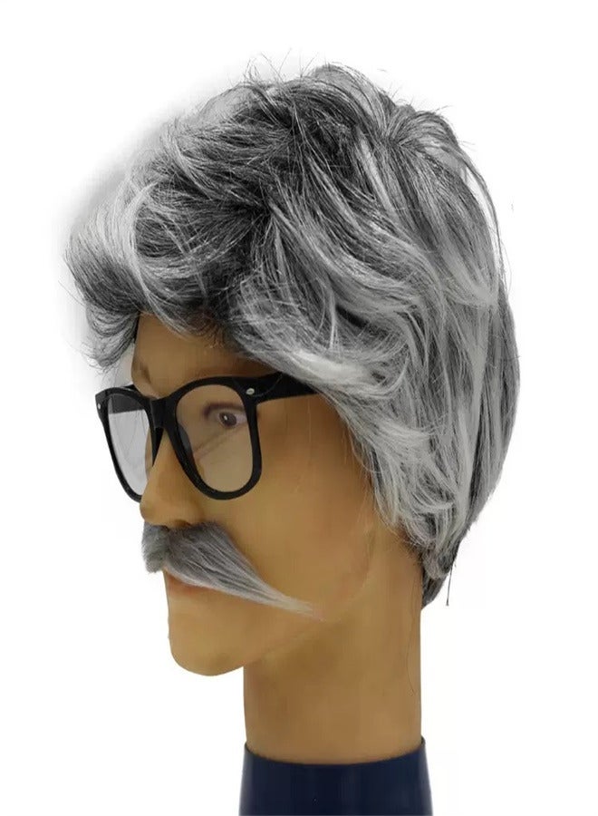 3 PCS Old Man Costume Accessories Grandfather Fancy Dress Kit Grandpa Costume Set Including Old Man Wig Gray Beard Glasses  for Festival Cosplay - Image 1