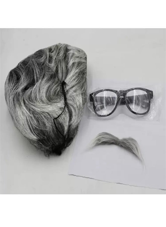 3 PCS Old Man Costume Accessories Grandfather Fancy Dress Kit Grandpa Costume Set Including Old Man Wig Gray Beard Glasses  for Festival Cosplay - Image 3