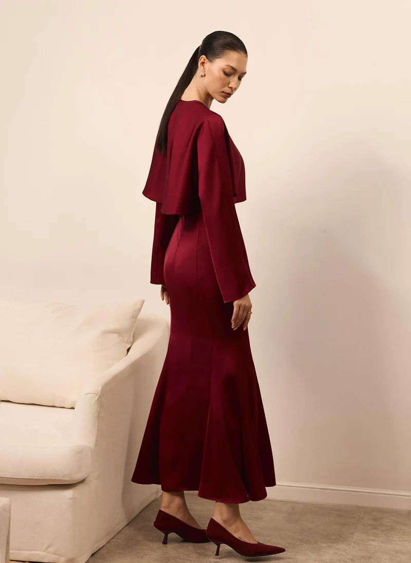 Lichi  Maxi dress with voluminous cape and long sleeves for Women | Best Price UAE