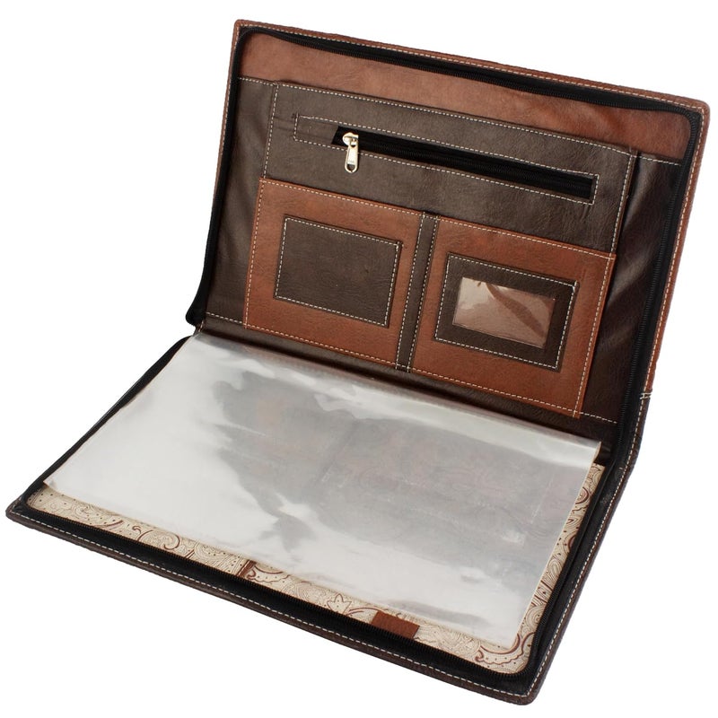 Asraw Professional PU Leather Multipurpose B4 Size Document Holder 20 Leafs Zipper File Folder Organizer for Certificates, Marksheets, Degrees, Interview Portfolio, Important Documents (Brown) - Image 2