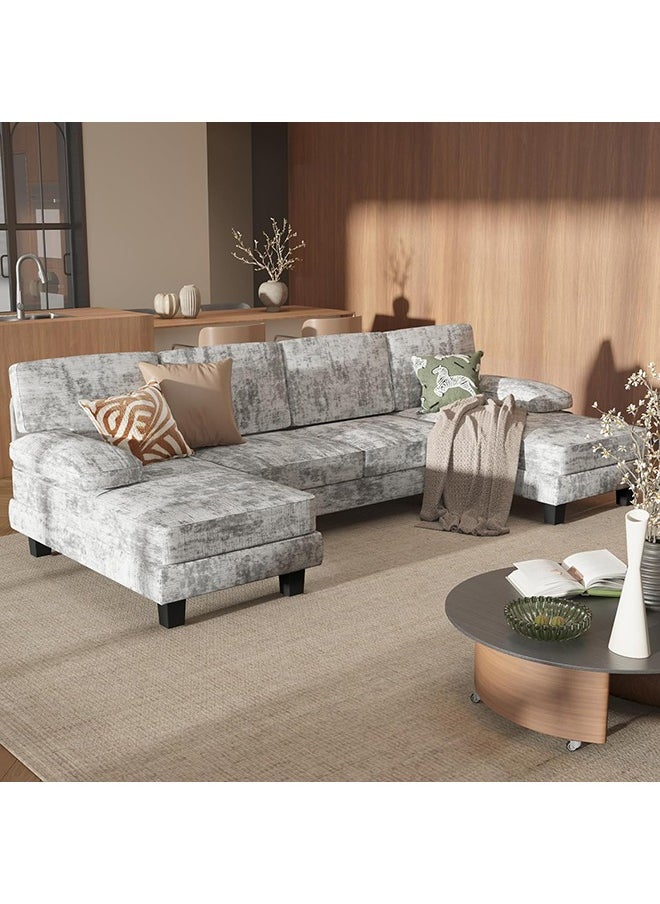 Anovara - Sofa Set Couch 280cm 4 Seat Large Sofa Set with Linen Fabric Overstuffed U-Shaped Sofa Couch with Double Chaise for Apartment Living Room (Grey, 4 Seat) - Image 1