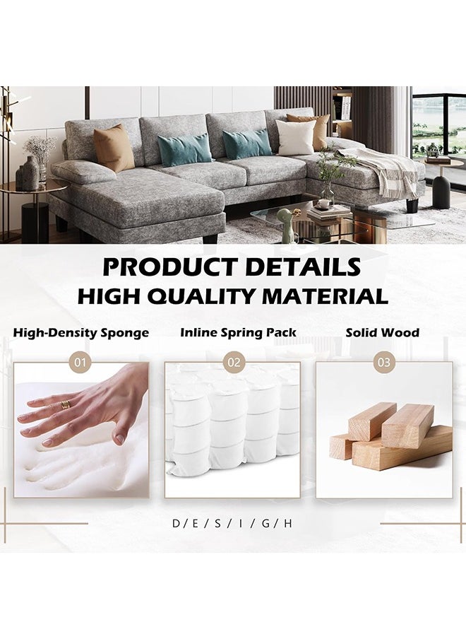 Anovara - Sofa Set Couch 280cm 4 Seat Large Sofa Set with Linen Fabric Overstuffed U-Shaped Sofa Couch with Double Chaise for Apartment Living Room (Grey, 4 Seat) - Image 1