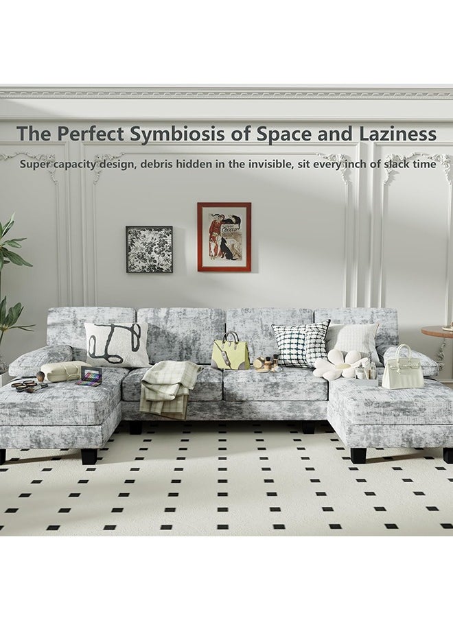 Anovara - Sofa Set Couch 280cm 4 Seat Large Sofa Set with Linen Fabric Overstuffed U-Shaped Sofa Couch with Double Chaise for Apartment Living Room (Grey, 4 Seat) - Image 1