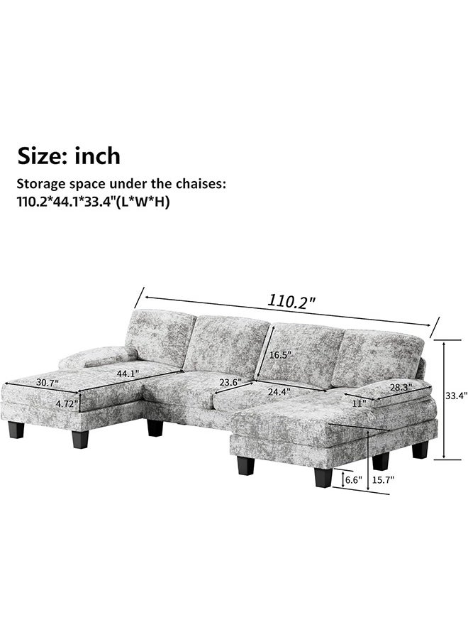 Anovara - Sofa Set Couch 280cm 4 Seat Large Sofa Set with Linen Fabric Overstuffed U-Shaped Sofa Couch with Double Chaise for Apartment Living Room (Grey, 4 Seat) - Image 1