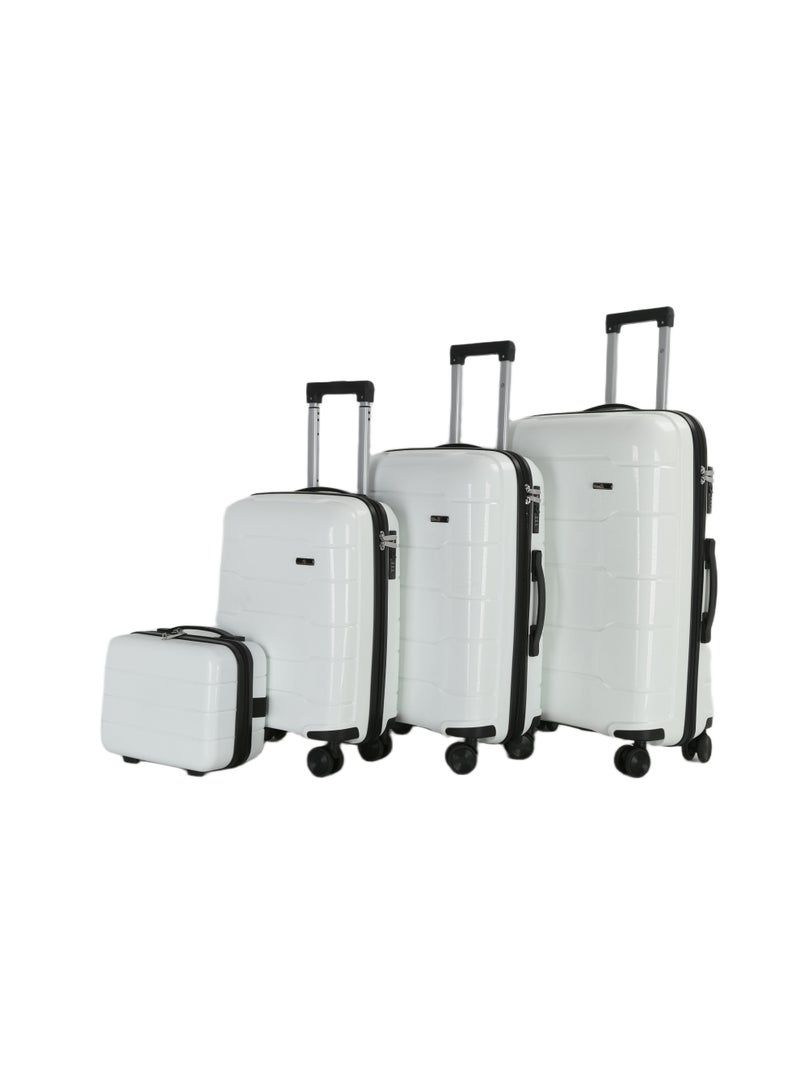 اتش تي مجموعة حقائب سفر إتش تي، من أربع قطع - حقائب متينة بهيكل صلب مع عجلات دوارة، ومقبض تلسكوبي، وسحابات مضادة للسرقة (13/20/24/28 بوصة، 13.5/49/80/116 لترًا، طقم سفر خفيف الوزن، لون أبيض) - Image 1