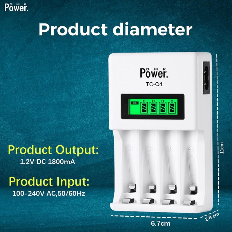 DMK Power TC-Q4 AAA AA Four Slot Independent Intelligent Quick LCD Charger for Ni-MH/Ni-CD Rechargeable Batteries with 3pin UK Plug Cable - Image 5