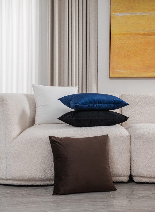 DEZENE Euro Sham Covers 24x24 Chocolate Brown: Pack of 2 Cozy Soft Velvet Square Modern Luxury Decorative Throw Pillow Cases for Sofa Couch Living Room Bed Home Decor - Image 4