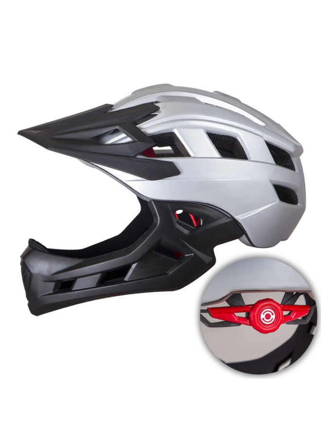 Children's Full-Face Helmet with Removable Chin Guard - Silver and Black, for Balance Bike, Scooter, Skate, Bicycle Riding, Boys and Girls