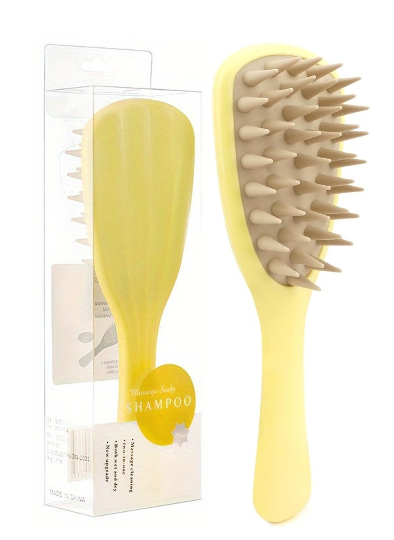 MiMi & BeiBei Hair Massager Shampoo Brush with Handle Hair Scalp Massager Brush with Soft Bristles Scalp Scrubber Dandruff Brush for Scalp Care and Hair Growth Shower Hair Scalp Scrubber Comb Yellow  - Image 1