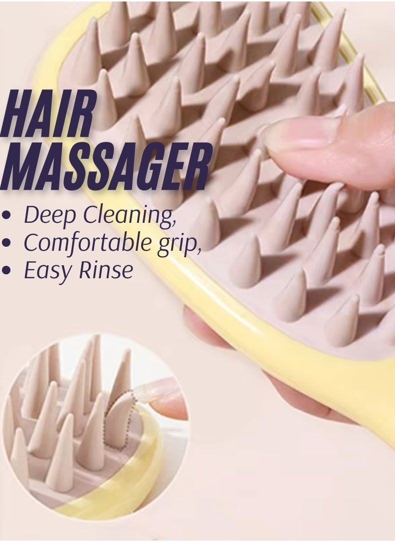 MiMi & BeiBei Hair Massager Shampoo Brush with Handle Hair Scalp Massager Brush with Soft Bristles Scalp Scrubber Dandruff Brush for Scalp Care and Hair Growth Shower Hair Scalp Scrubber Comb Yellow  - Image 2