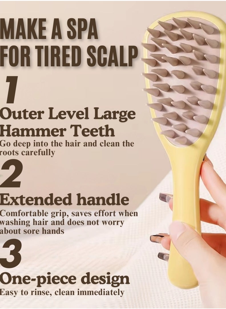 MiMi & BeiBei Hair Massager Shampoo Brush with Handle Hair Scalp Massager Brush with Soft Bristles Scalp Scrubber Dandruff Brush for Scalp Care and Hair Growth Shower Hair Scalp Scrubber Comb Yellow  - Image 3
