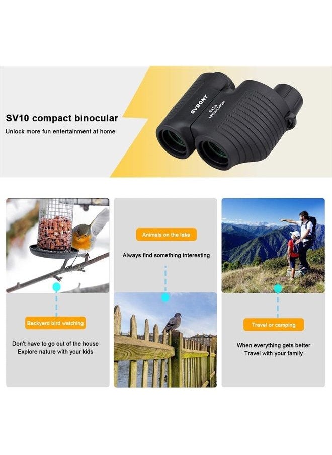 SVBONY - SV10 8x25 Binoculars, Fixed Focus Binoculars, Compact Small Binoculars for Adults Kids, FMC Mini Pocket Binoculars Travel Hiking Scenery Birding Concert Outdoor Training Sports Games Camping - Image 1