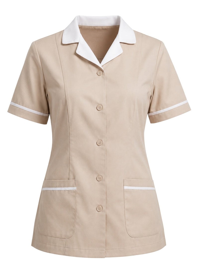 ZOZAZA Maid Uniform Scrub Suit for Women Two Piece Set, Housemaid Uniform Cotton Polyester Tunic Top and Pants, Nanny Nurse Uniform - Image 5