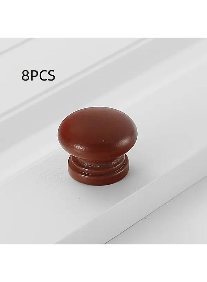 8 PCS Light Brown Recycled Wood Cabinet Knobs With Polished Metal Screws - Image 1