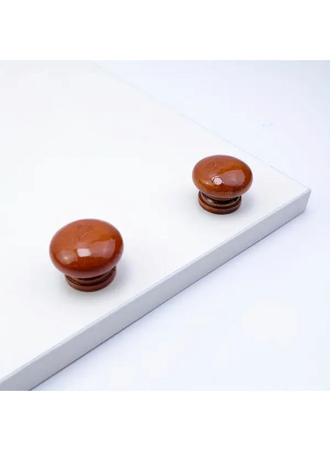 8 PCS Light Brown Recycled Wood Cabinet Knobs With Polished Metal Screws - Image 2