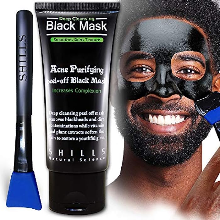 SHILLS Charcoal Mask for Men, Purifying Peel Off Mask, Face Mask Peel Off, Face Mask Deep Clean Pore, Blackhead Remover, 1 Bottle (1.69 fl. oz) and a Brush Set - Image 1