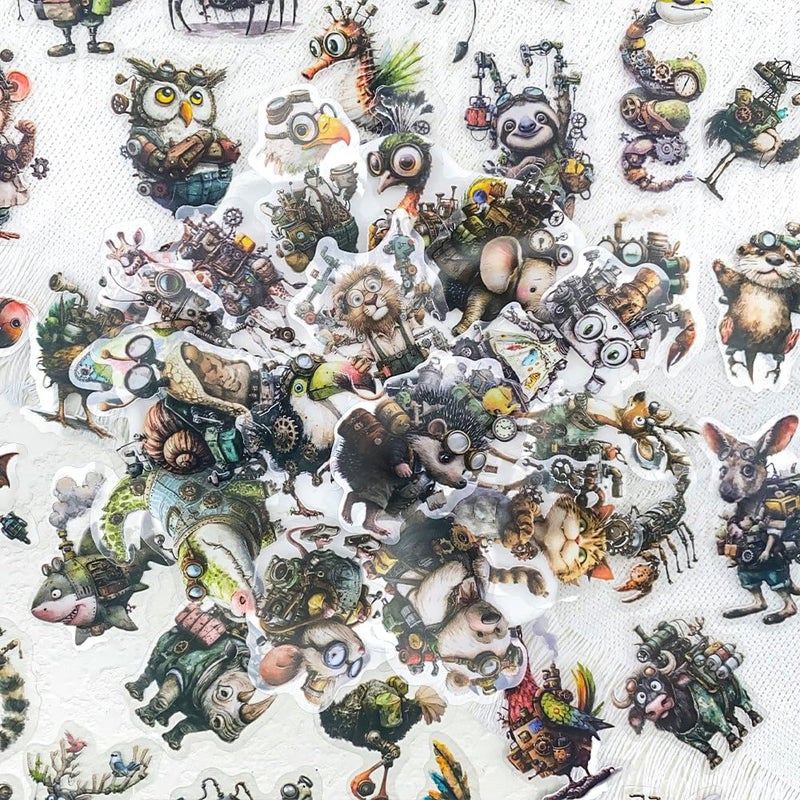PIGBIT 50PCS Steampunk Animal Stickers â€“ Vintage Victorian Mechanical Creatures Waterproof Clear Stickers for Journaling, Scrapbooking, Crafts, Laptops, Art Projects - Image 2