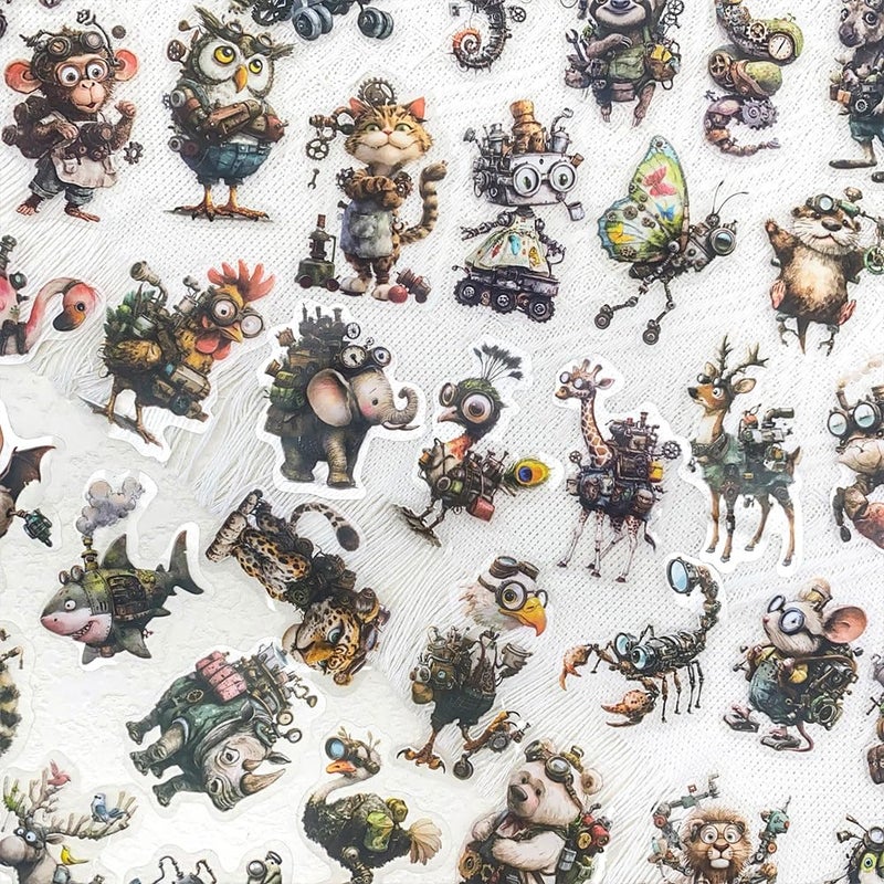 PIGBIT 50PCS Steampunk Animal Stickers â€“ Vintage Victorian Mechanical Creatures Waterproof Clear Stickers for Journaling, Scrapbooking, Crafts, Laptops, Art Projects - Image 3