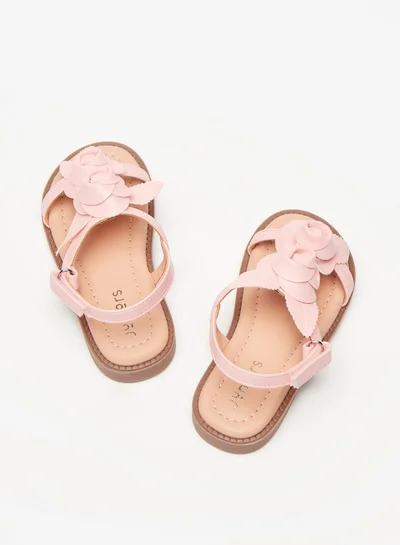 JUNIORS Girls Floral Accent Flat Sandals With Hook And Loop Closure
