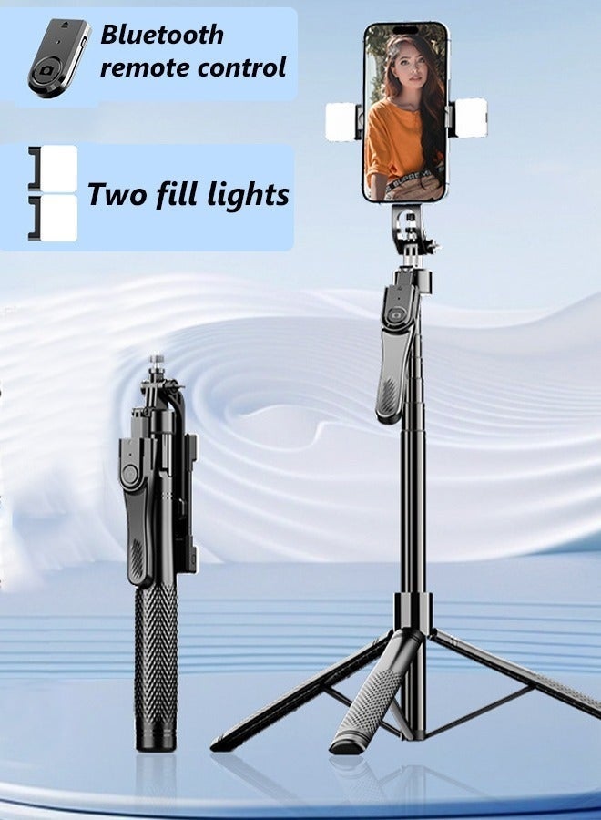 Bukela 2026 New Aluminum Alloy Selfie Stick Phone Stabilizer 360° Rotating Multifunctional Portable Tripod 35-210cm with Wireless Remote Control Phone Holder and Beauty LED Light Suitable for All Cell Phones - Image 1