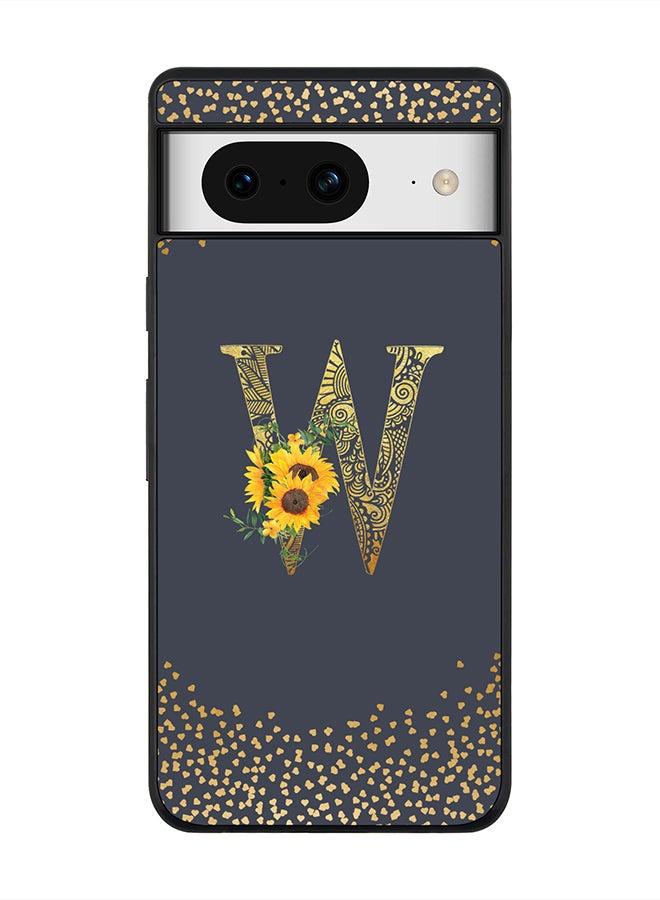 Stylizedd Rugged Black Edge case for Google Pixel 8, Slim fit Thin Phone Case Cover- Custom Monogram Initial Letter Floral Pattern Alphabet - W (Grey) - Image 1
