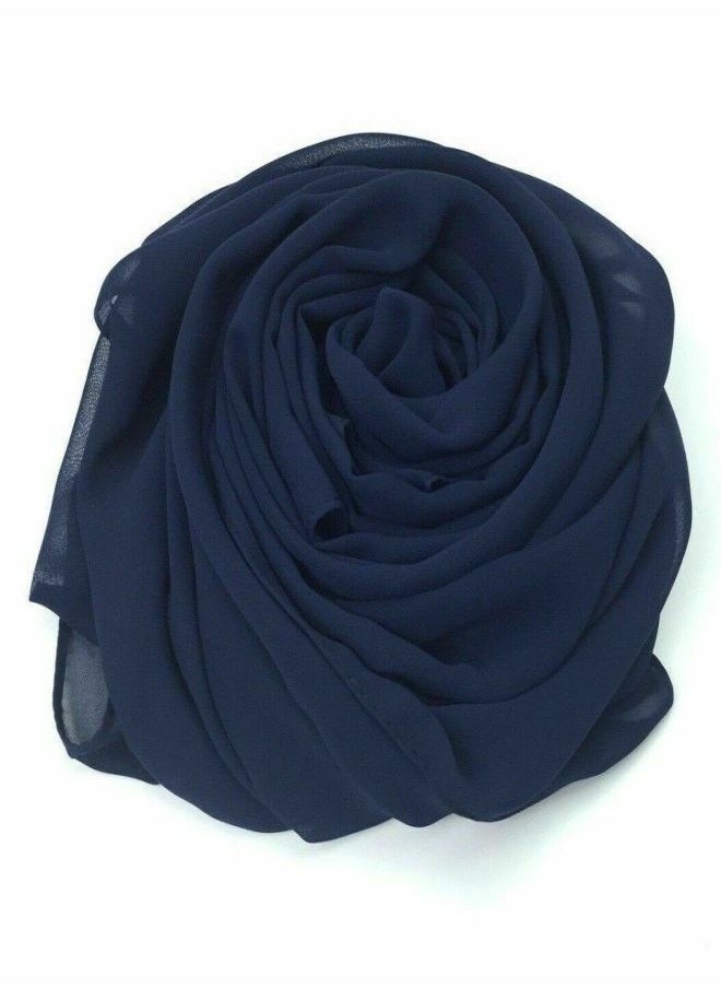 ماركة غير محددة - حجاب من فتاه - اسكارف - طرحة شيفون كريب مقاس مناسب - لون كحلي - Image 1