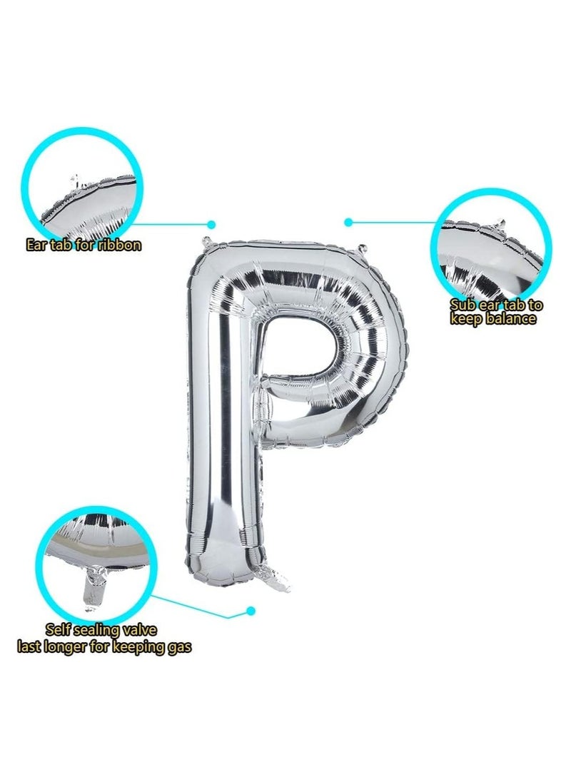 Goldedge 32 Inch Giant Silver Letter P Foil Helium Balloons Big Single Mylar Balloon Birthday Party Decoration Supply Baby Shower (Silver P)  - Image 2