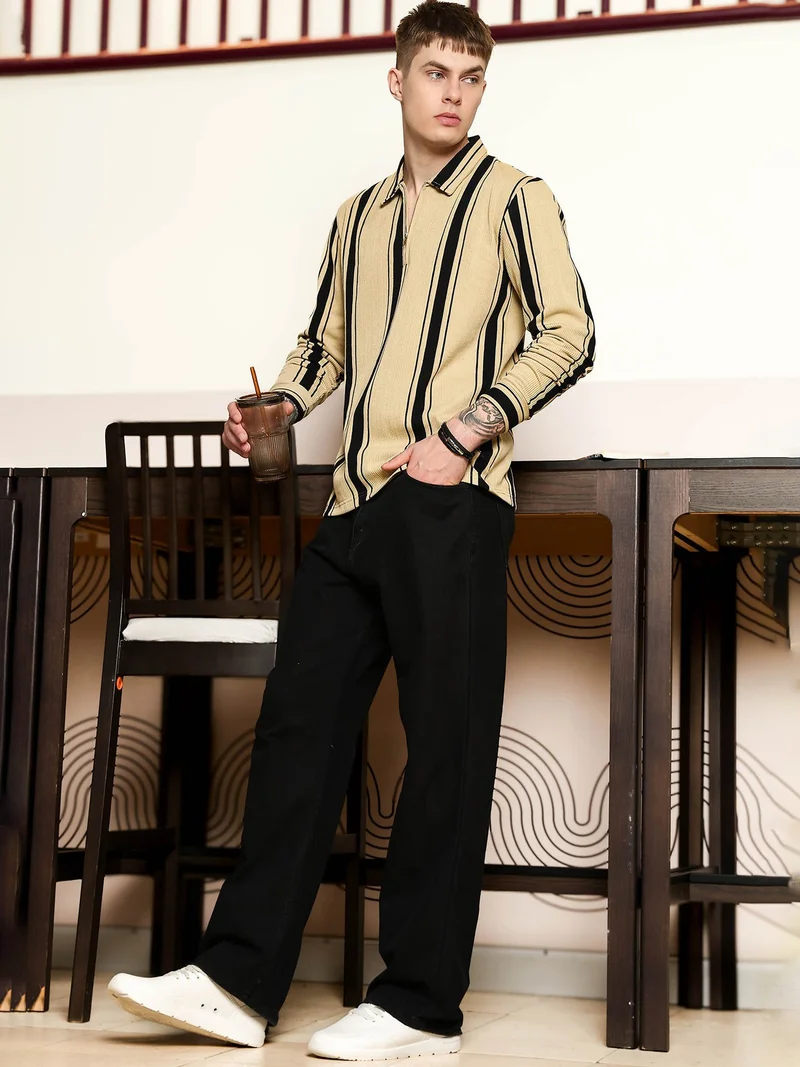 Maniac  Maniac Mens printed round neck half sleeve black and brown cotton tshirt for Men | Best Price UAE