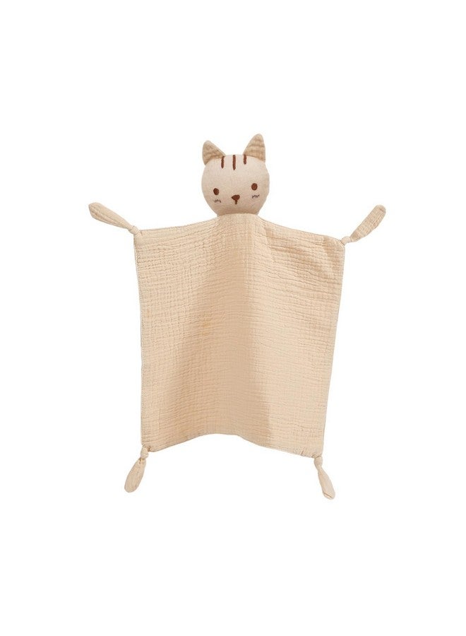 insular Lovey Blanket for Boys and Girls, Organic Cotton Muslin Security Blanket for Babies, Soft Breathable Lovie Soothing Towel for Newborn and Infant, Khaki Cat - Image 1