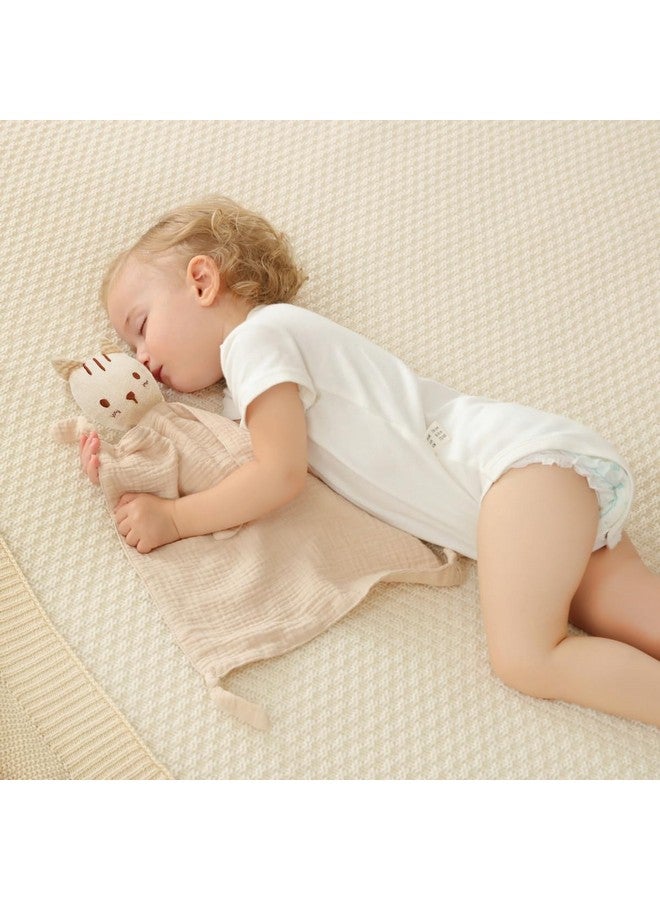 insular Lovey Blanket for Boys and Girls, Organic Cotton Muslin Security Blanket for Babies, Soft Breathable Lovie Soothing Towel for Newborn and Infant, Khaki Cat - Image 3