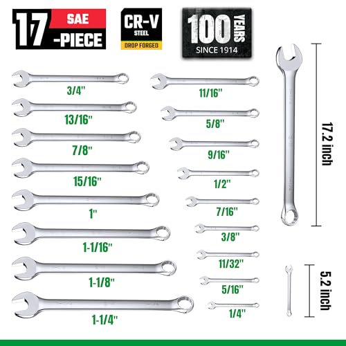 SK Combination Wrench Set, SAE 1/4" to 1-1/4", Metric 6 to 32mm, 42-Piece, SuperKrome Finish, Premium CR-V Construction, with Rolling Pouch - Image 3