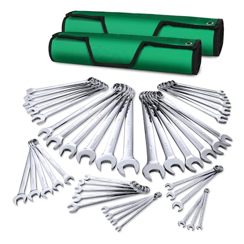 SK Combination Wrench Set, SAE 1/4" to 1-1/4", Metric 6 to 32mm, 42-Piece, SuperKrome Finish, Premium CR-V Construction, with Rolling Pouch - Image 1
