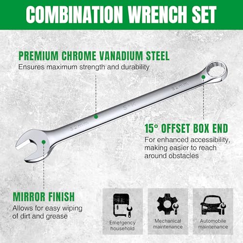 SK Combination Wrench Set, SAE 1/4" to 1-1/4", Metric 6 to 32mm, 42-Piece, SuperKrome Finish, Premium CR-V Construction, with Rolling Pouch - Image 5